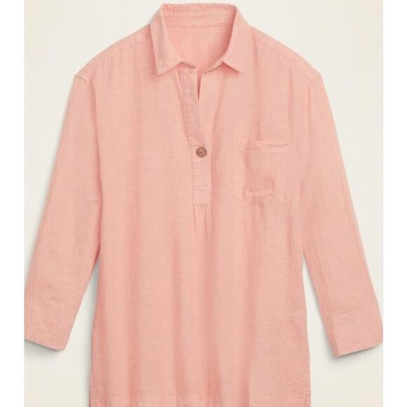 Old Navy Linen Blend Popover Collared Blouse Shirt Women’s Medium Orange Beachy - Picture 1 of 8
